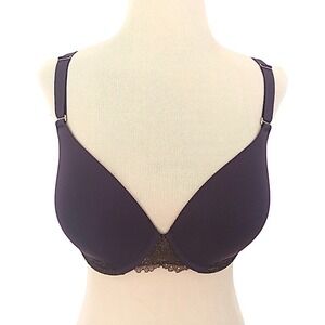 SOMA 34DD Memorable Full Coverage BRA Underwire Padded Purple Gold Lace Trim